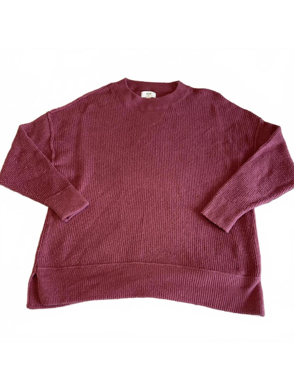 Aerie Cozy Ribbed Knit Crewneck Sweater RN: 54485 In Mauve, Woman’s Size Small